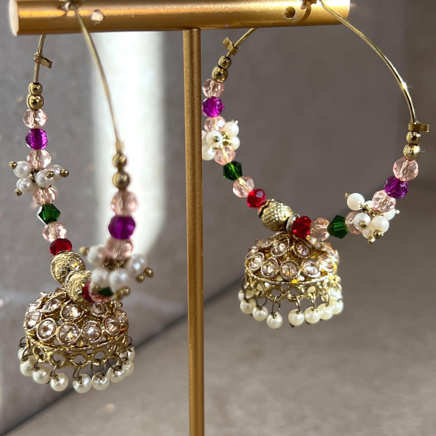Gold/ Champagne/ Multicolour Jhumka Indian Hoop Earring/Indian Earrings/Pakistani Fashion/Indian Jewellery/Mendhi Party /Gifts for Women