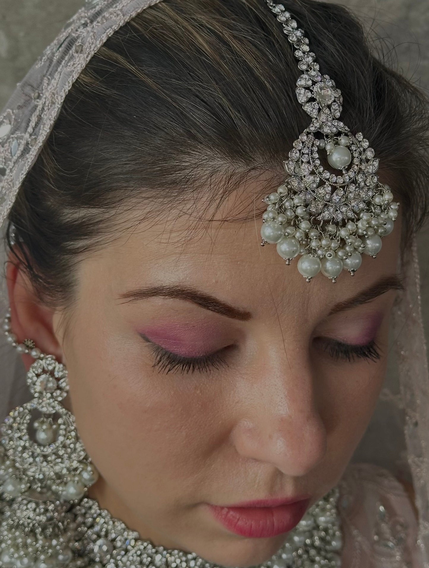 Silver Full Bridal Set Indian/ Pakistani Style/Necklace/ Choker/ Earring/ Tikka/ Mathapatti/Mala/Jhumar