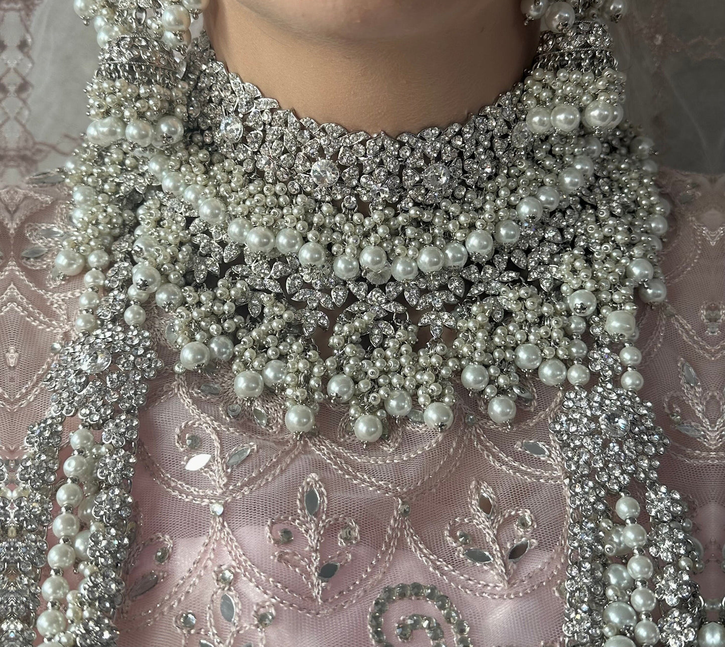 Silver Full Bridal Set Indian/ Pakistani Style/Necklace/ Choker/ Earring/ Tikka/ Mathapatti/Mala/Jhumar