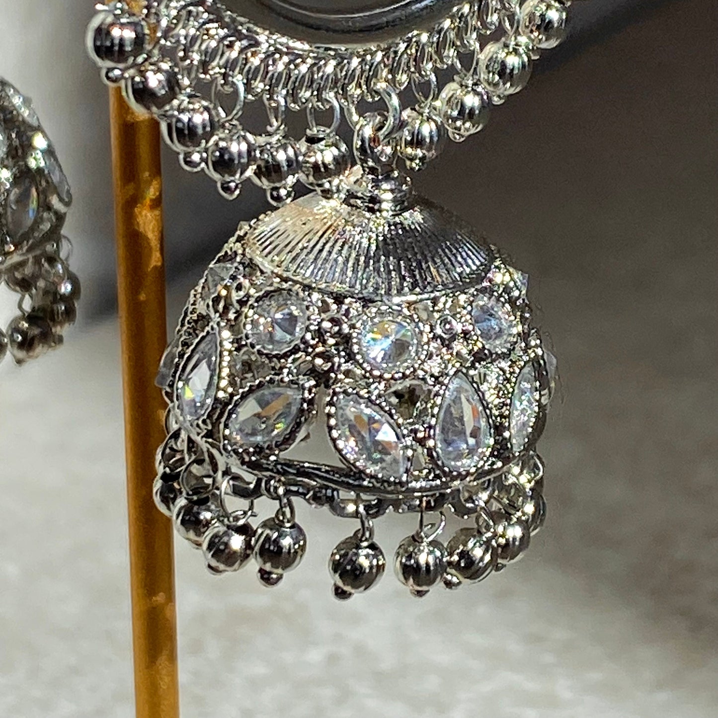 Silver Ball Crystal Jhumka Indian Hoop Earring/Indian Earrings/Pakistani Fashion/Indian Jewellery/Silver Jewellery/Gifts for Women