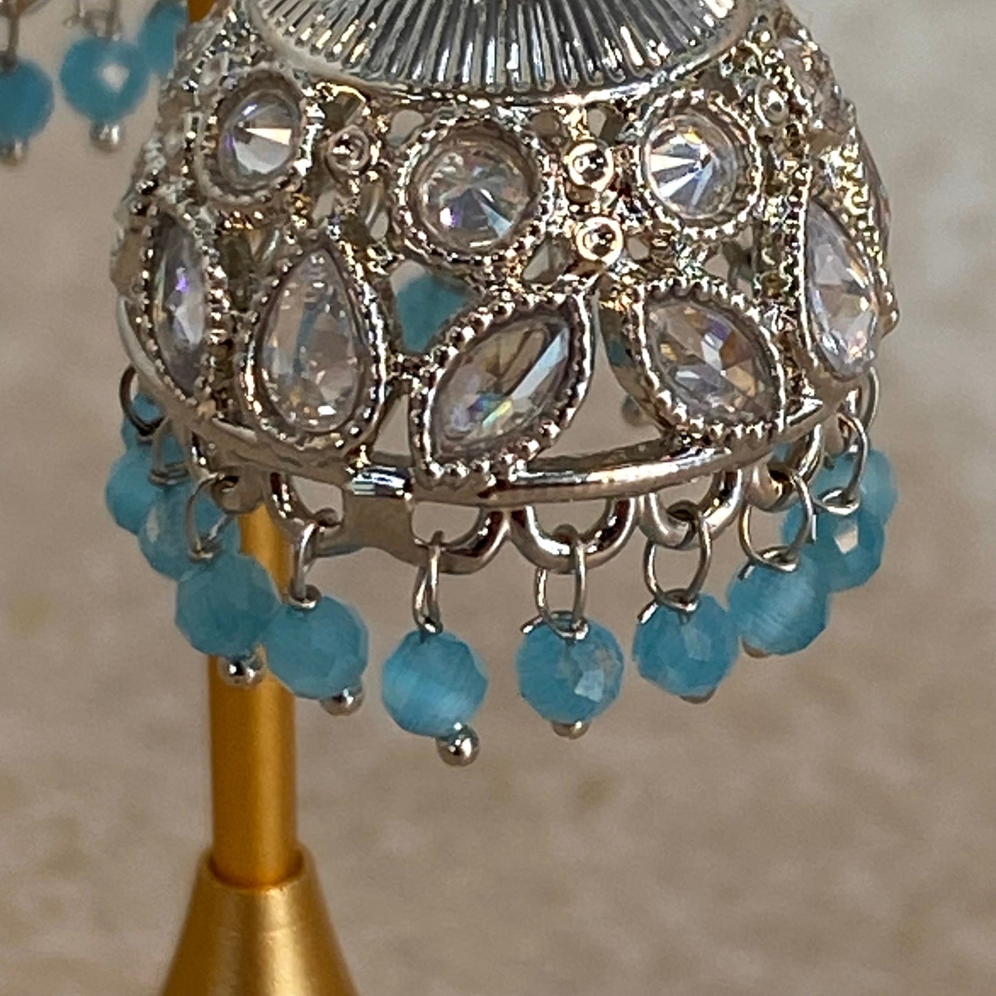 Blue Silver Crystal Jhumka Indian Hoop Earring/Indian Earrings/Pakistani Fashion/Indian Jewellery/Silver Jewellery/Gifts for Women