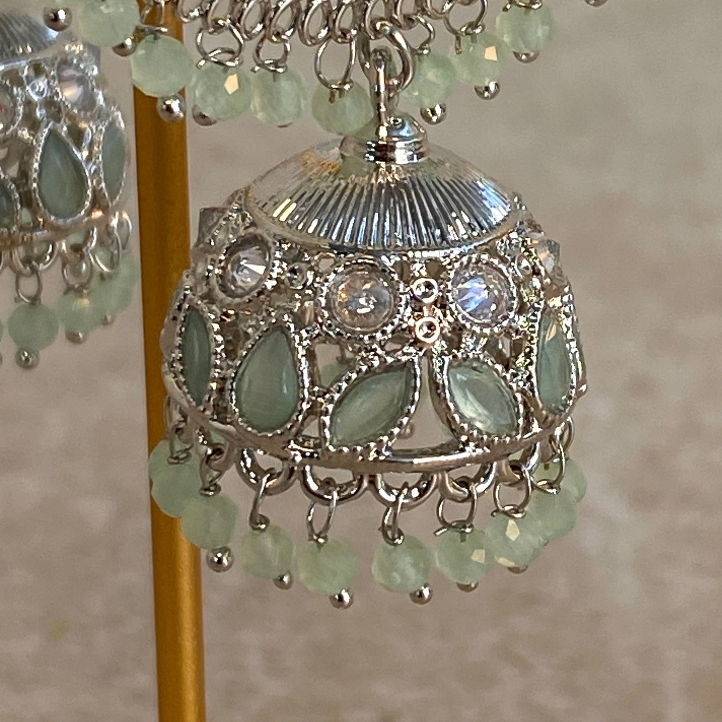 Mint Silver Crystal Jhumka Indian Hoop Earring/Indian Earrings/Pakistani Fashion/Indian Jewellery/Silver Jewellery/Gifts for Women