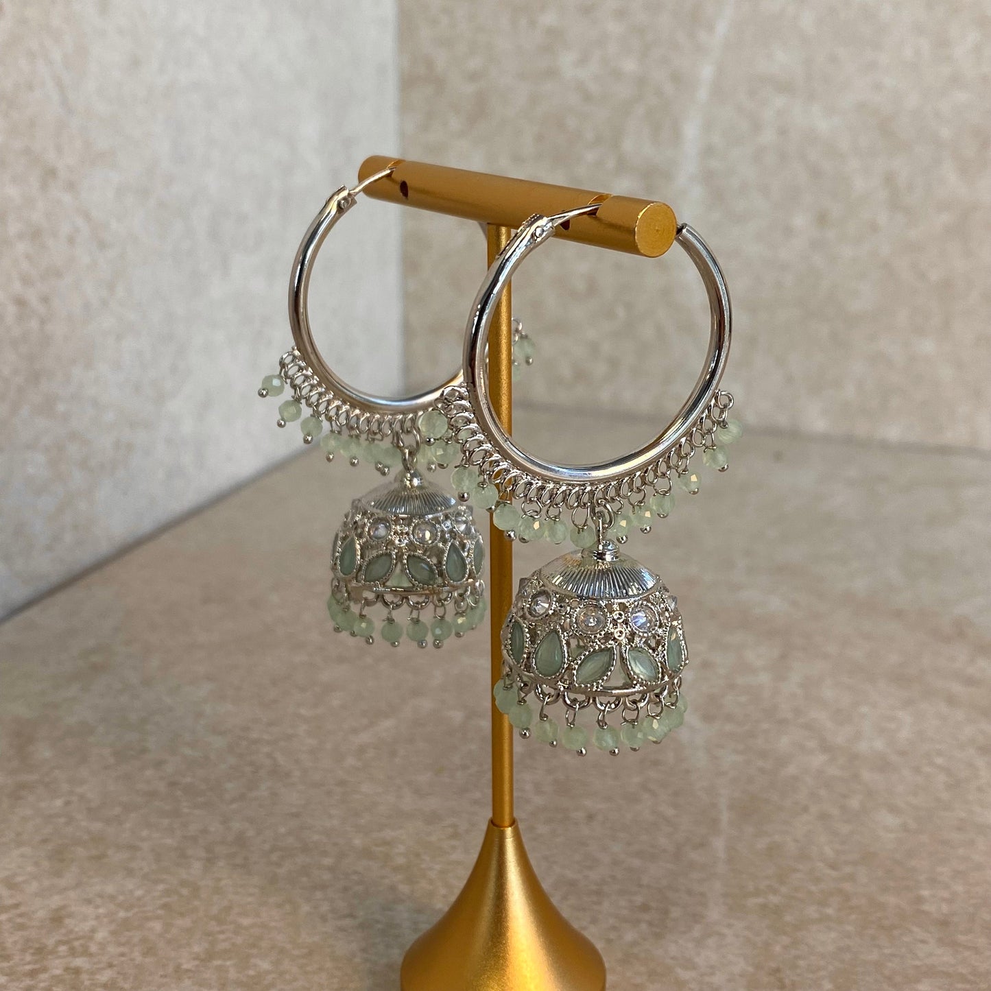 Mint Silver Crystal Jhumka Indian Hoop Earring/Indian Earrings/Pakistani Fashion/Indian Jewellery/Silver Jewellery/Gifts for Women