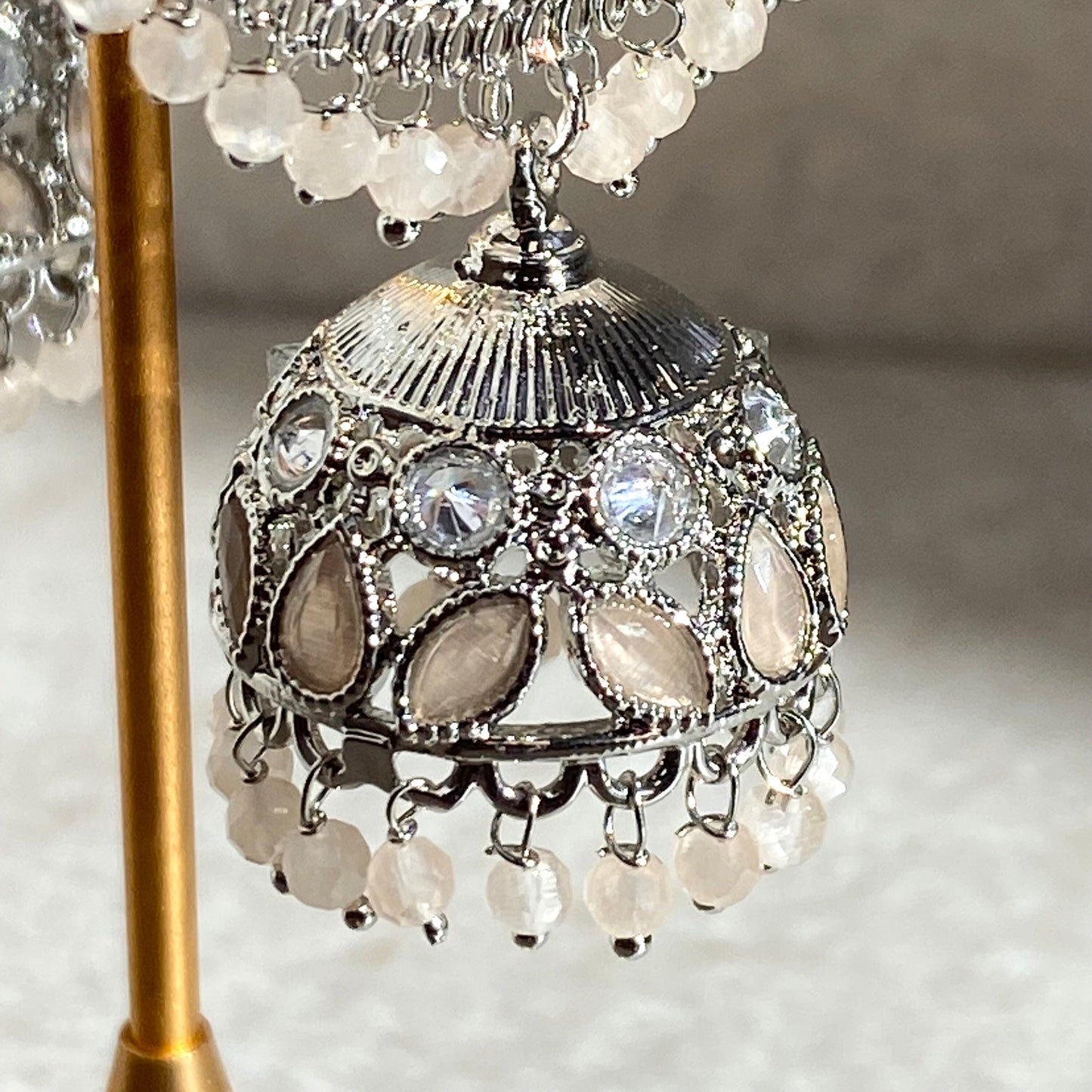 Pale Peach Silver Crystal Jhumka Indian Hoop Earring/Indian Earrings/Pakistani Fashion/Indian Jewellery/Silver Jewellery/Gifts for Women