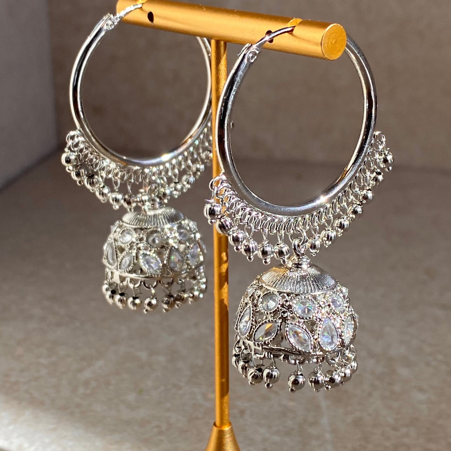 Silver Ball Crystal Jhumka Indian Hoop Earring/Indian Earrings/Pakistani Fashion/Indian Jewellery/Silver Jewellery/Gifts for Women