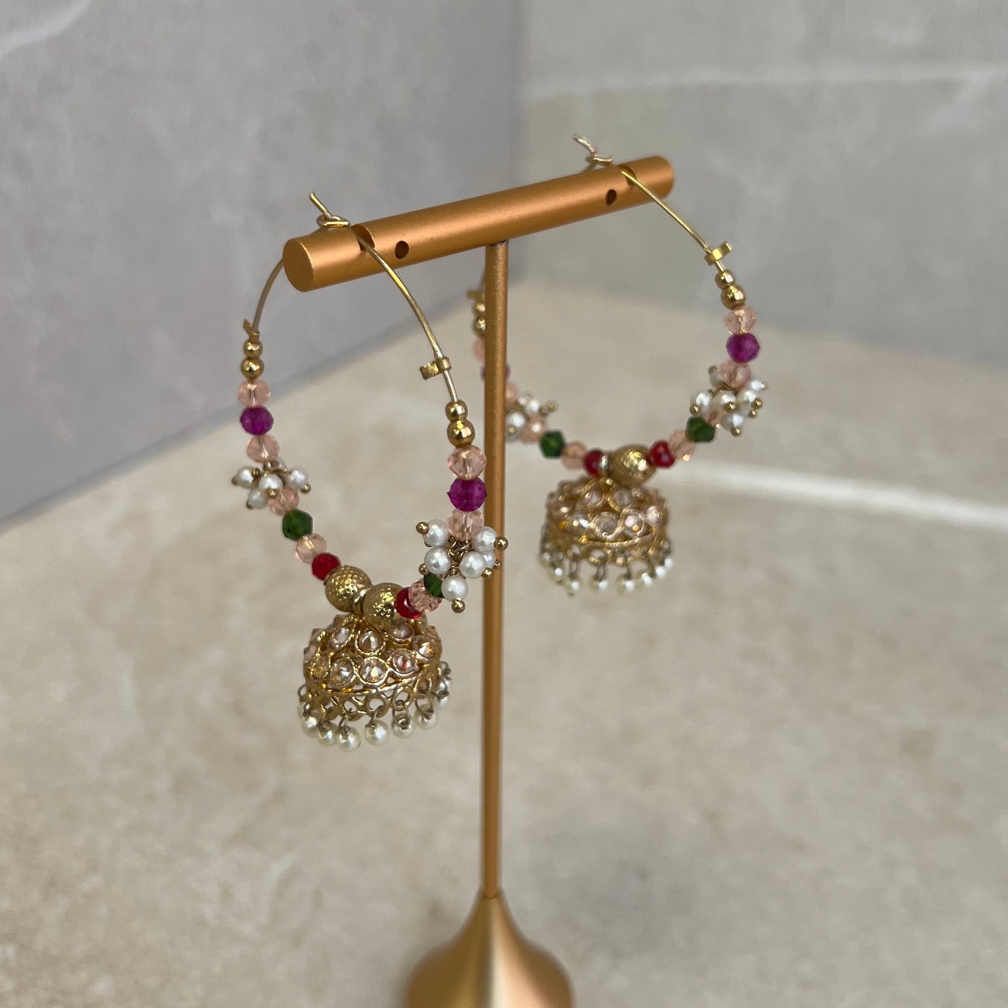 Gold/ Champagne/ Multicolour Jhumka Indian Hoop Earring/Indian Earrings/Pakistani Fashion/Indian Jewellery/Mendhi Party /Gifts for Women