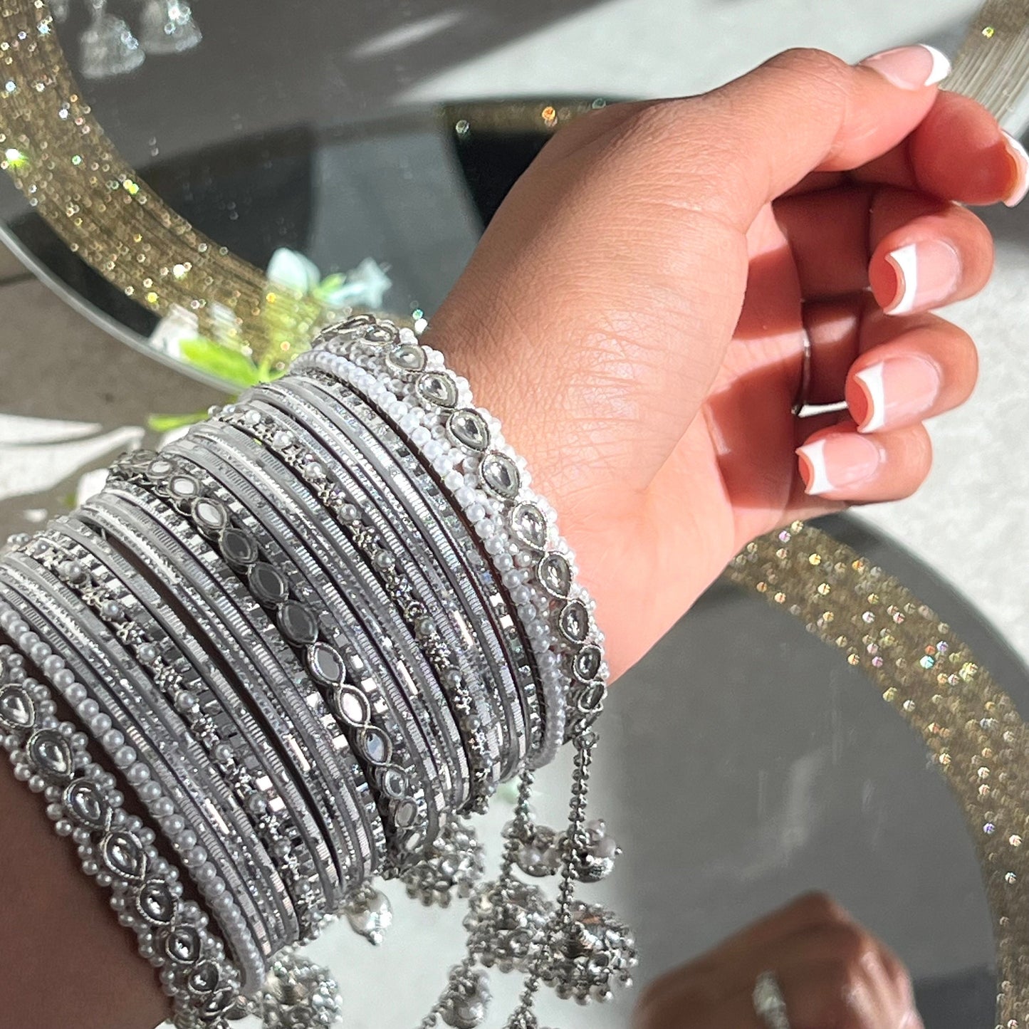 Silver Bridal Connected Bangle Set - One Arm /Indian Bangle Collection/Silver Bangle Sets/Bridal Sets/Pakistani/Jewelley/Fashion Bracelet