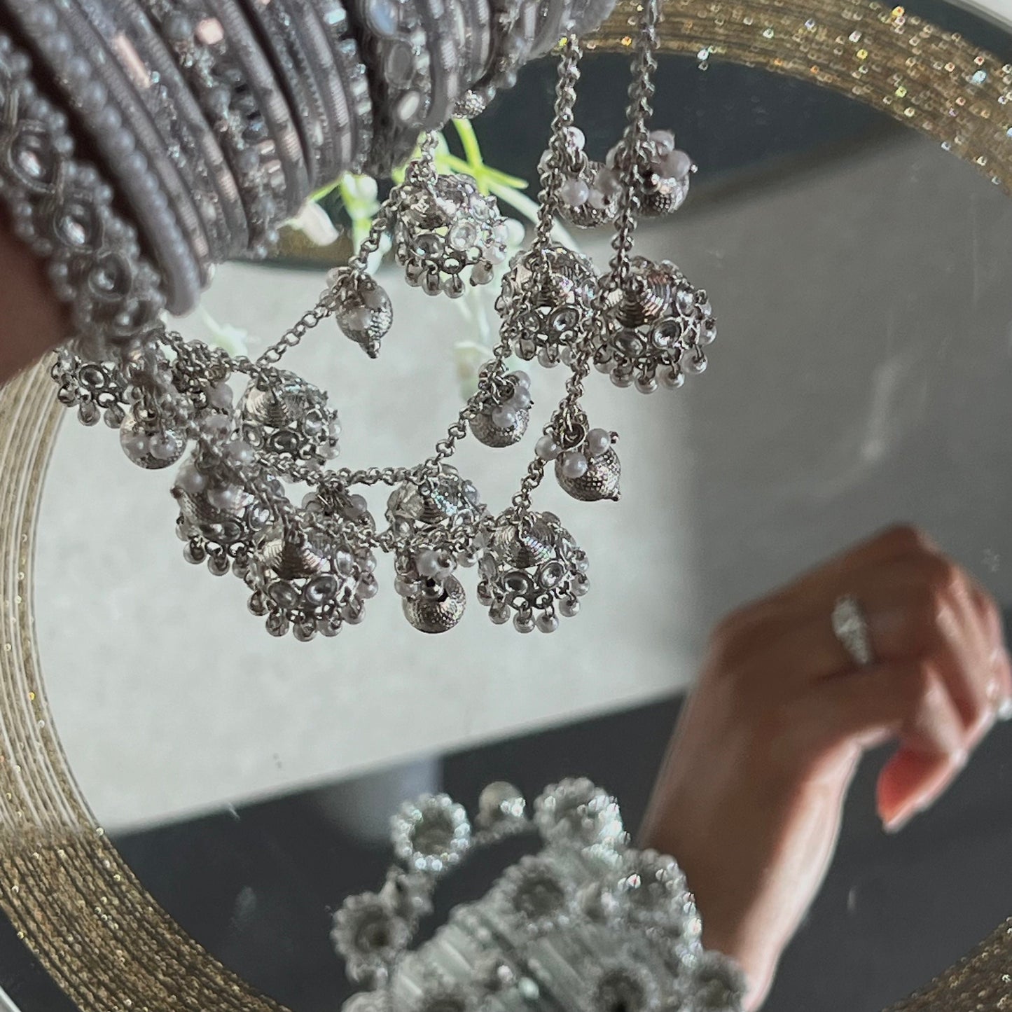 Silver Bridal Connected Bangle Set - One Arm /Indian Bangle Collection/Silver Bangle Sets/Bridal Sets/Pakistani/Jewelley/Fashion Bracelet