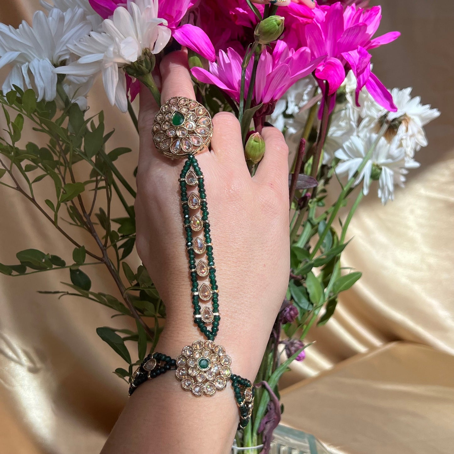 Green Hand Harness/ Fashion Jewellery/ Gift for Women/Indian/Pakistani style /Haathphool/Hand Accessory