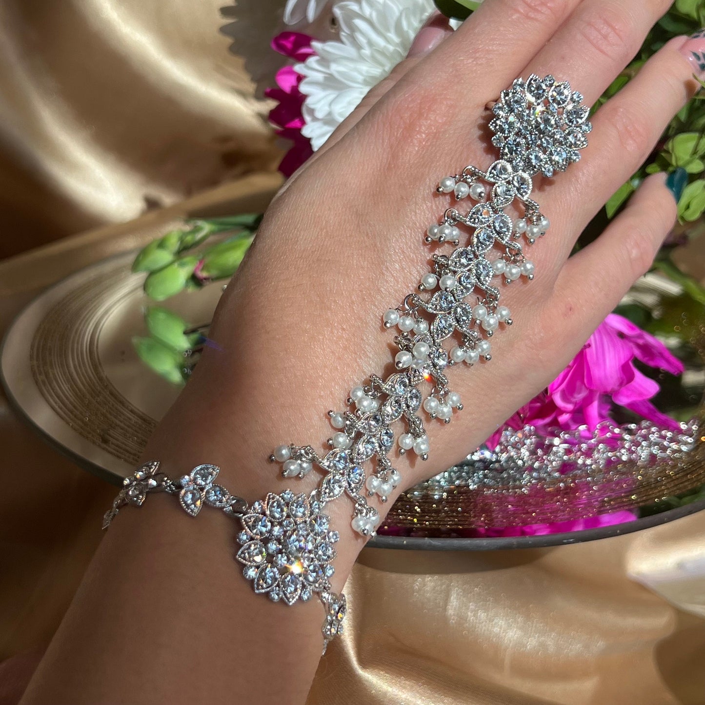 Silver Hand Harness/ Fashion Jewellery/ Gift for Women/Indian/Pakistani style /Haathphool/Hand Accessory