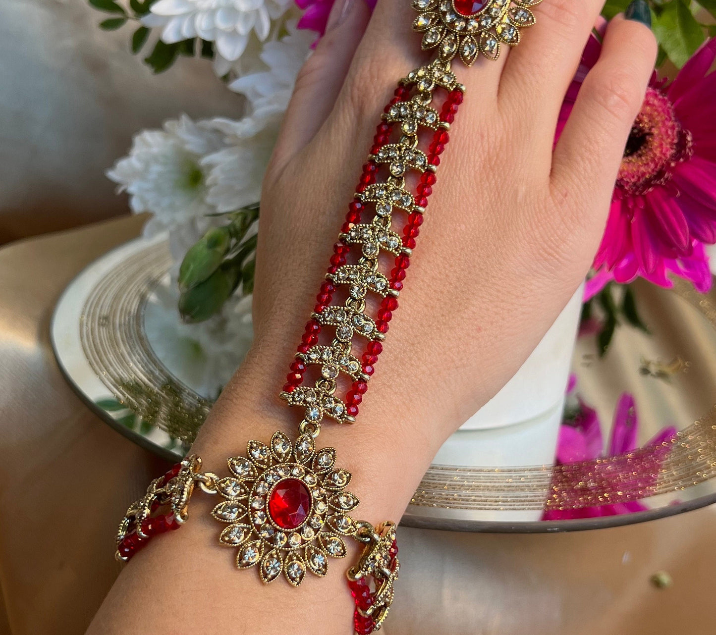 Maroon Hand Harness/ Fashion Jewellery/ Gift for Women/Indian/Pakistani style /Haathphool/Hand Accessory