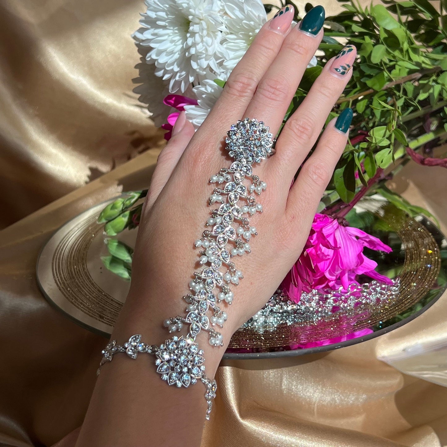 Silver Hand Harness/ Fashion Jewellery/ Gift for Women/Indian/Pakistani style /Haathphool/Hand Accessory