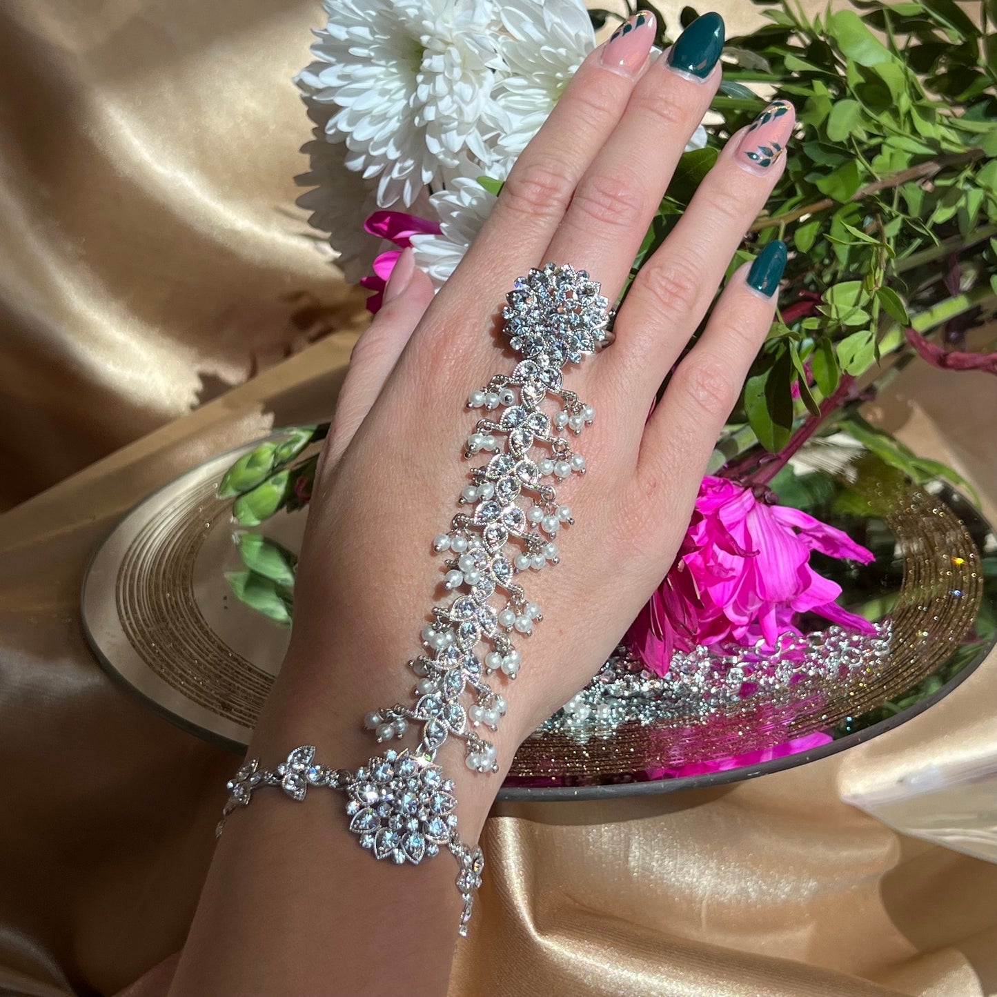 Silver Hand Harness/ Fashion Jewellery/ Gift for Women/Indian/Pakistani style /Haathphool/Hand Accessory