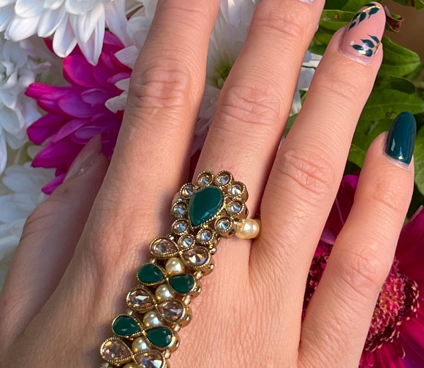 Green Pearl Hand Harness/ Fashion Jewellery/ Gift for Women/Indian/Pakistani style /Haathphool/Hand Accessory