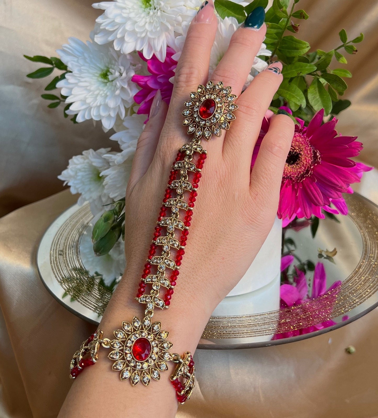 Maroon/Clear Hand Harness/ Fashion Jewellery/ Gift for Women/Indian/Pakistani style /Haathphool/Hand Accessory