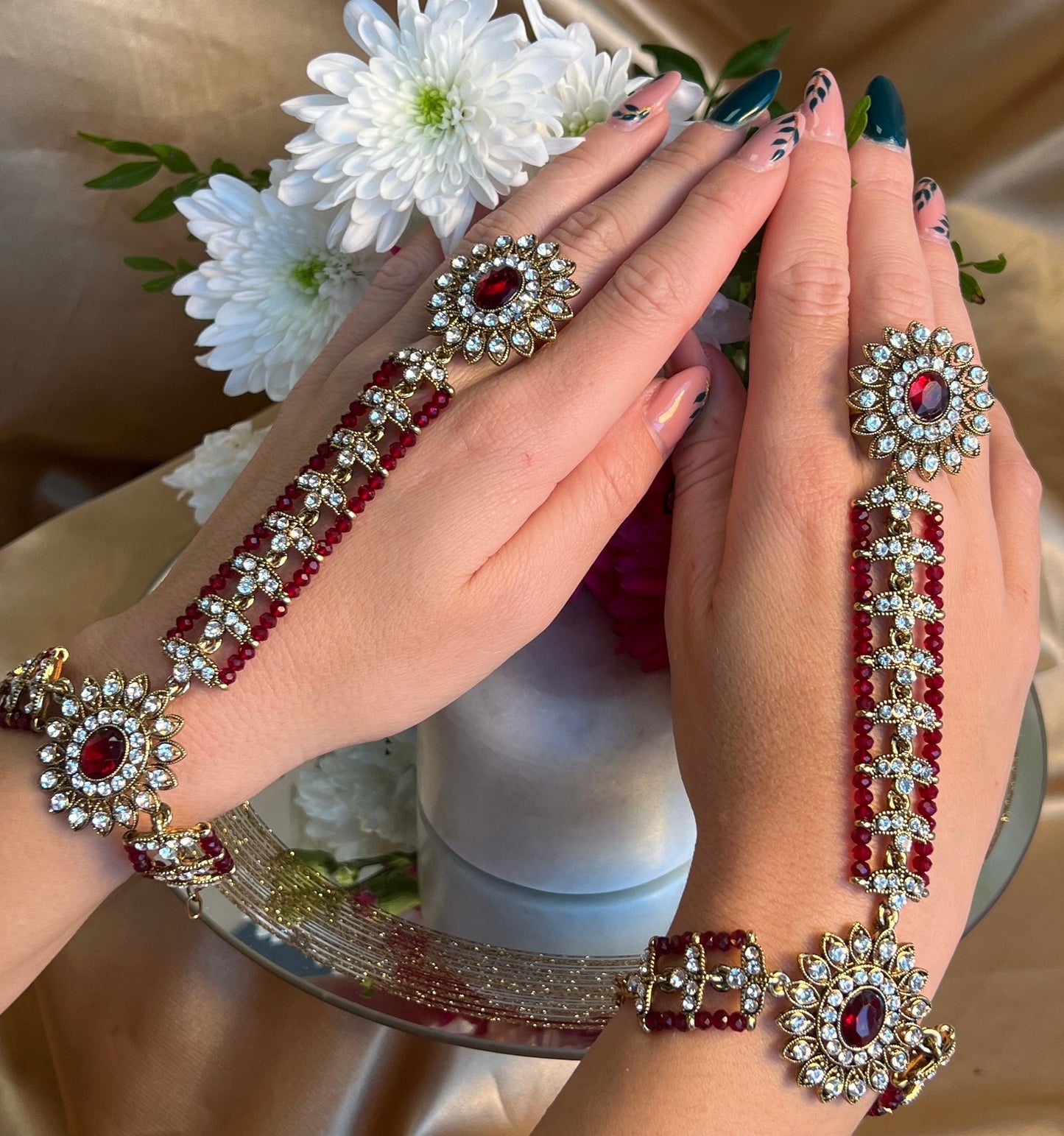 Maroon/Clear Hand Harness/ Fashion Jewellery/ Gift for Women/Indian/Pakistani style /Haathphool/Hand Accessory