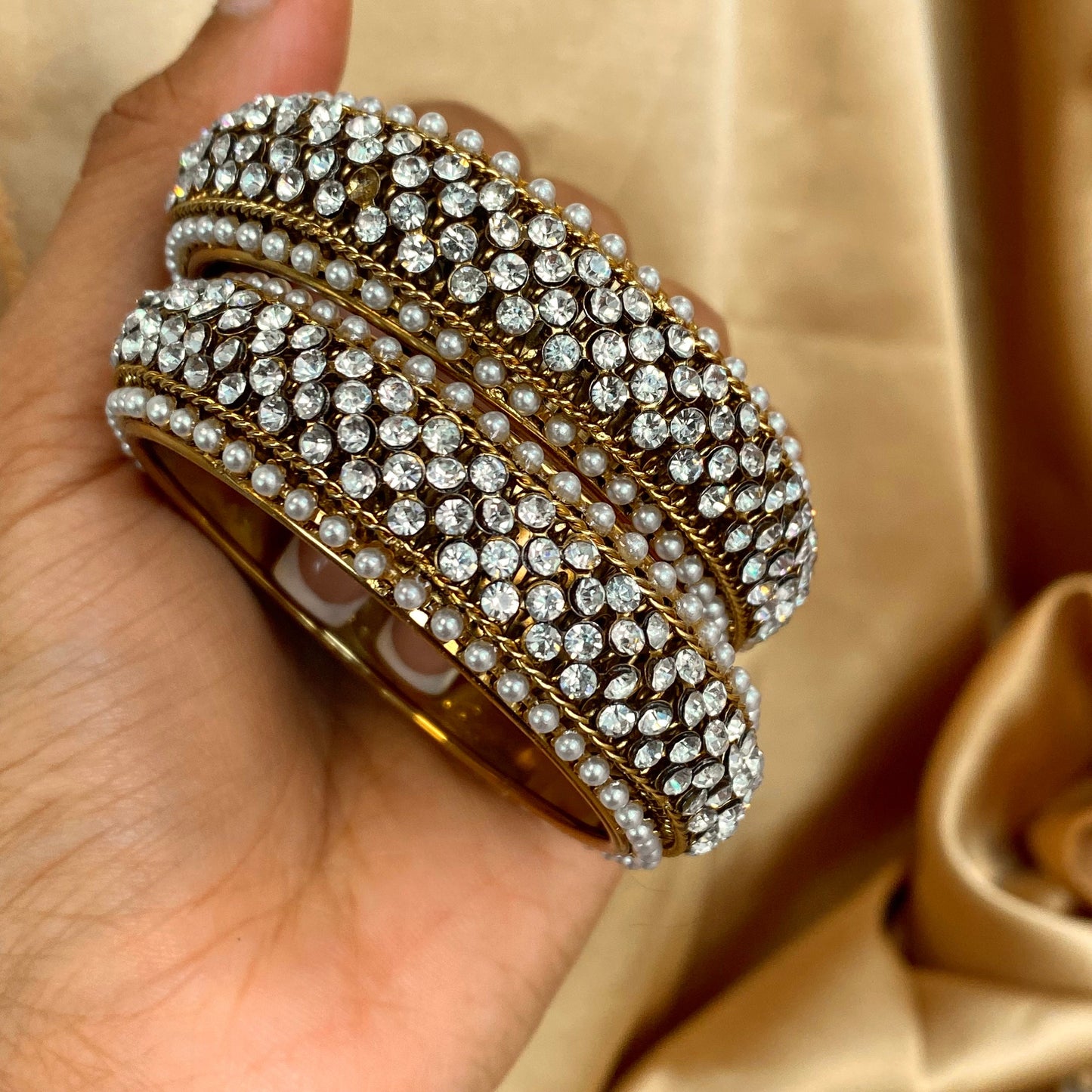 2.2 Gold and Silver Single Bangle/ Statement Piece Set of 2/Indian/ Pakistani/Jewelley/ Fashion Bracelet/ Clear