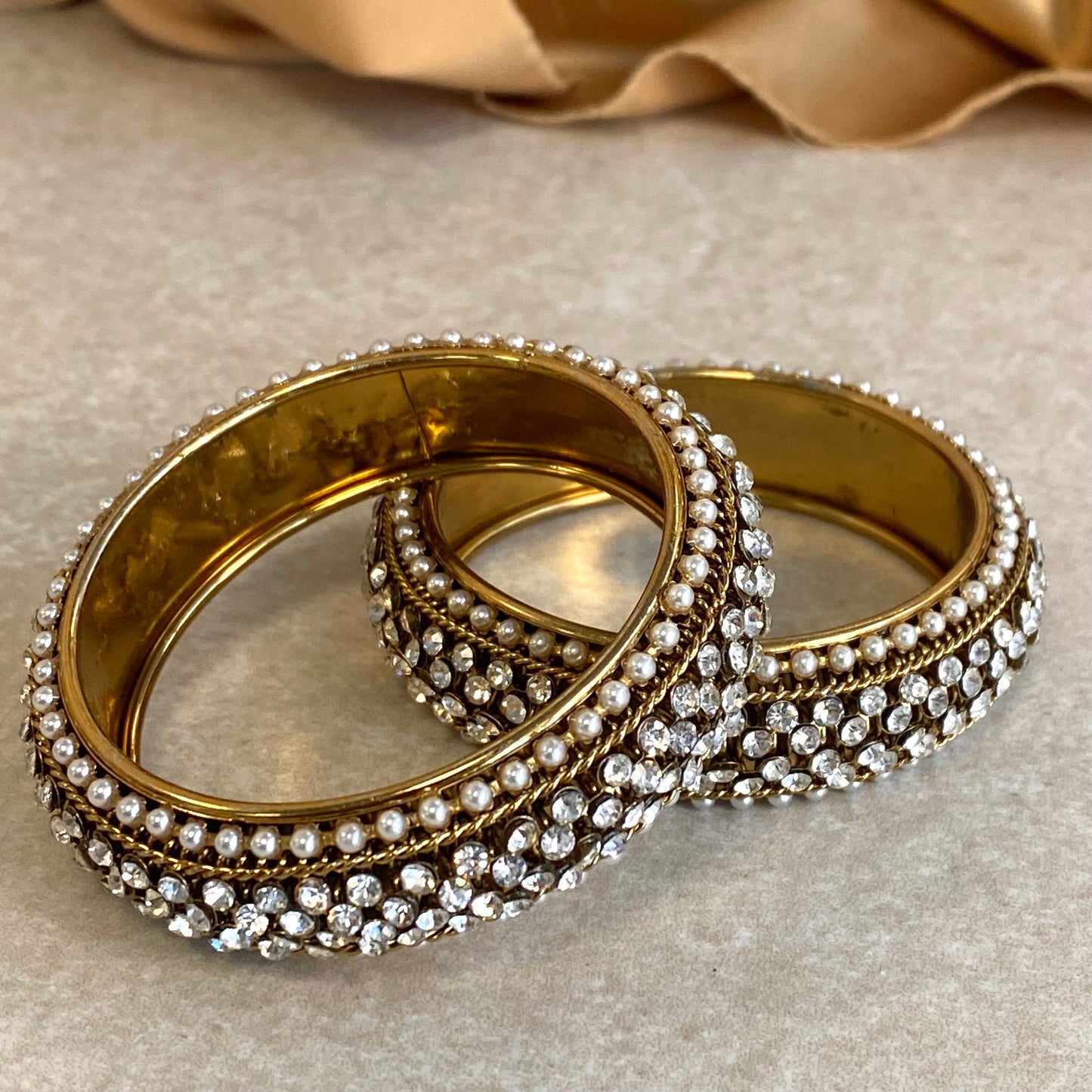 2.2 Gold and Silver Single Bangle/ Statement Piece Set of 2/Indian/ Pakistani/Jewelley/ Fashion Bracelet/ Clear