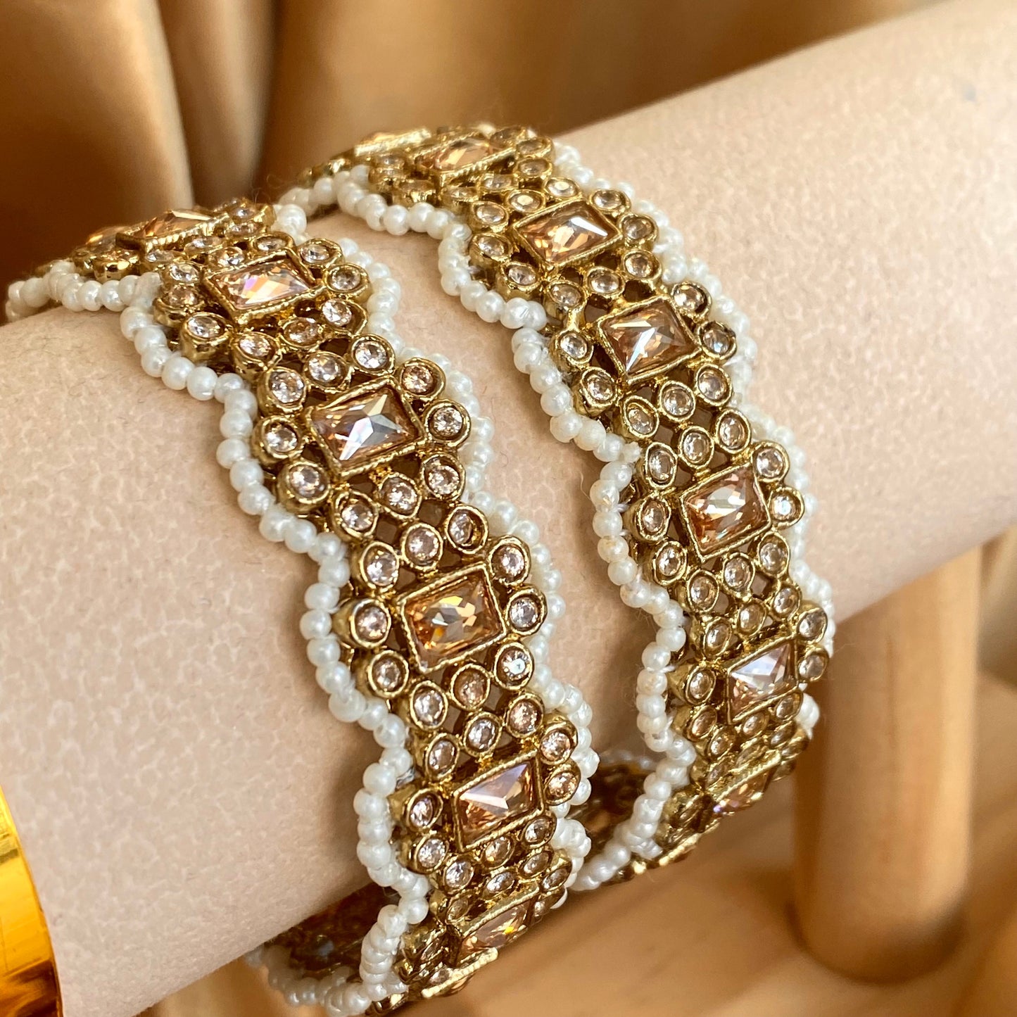 Set of 2 Gold/ Champagne/ Pearl Bangles - Indian/ Pakistani/Jewelley/ Fashion Bracelet