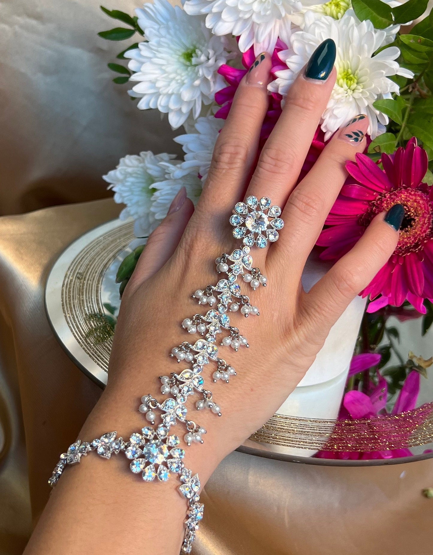 Silver Hand Harness/ Fashion Jewellery/ Gift for Women/Indian/Pakistani style /Haathphool/Hand Accessory