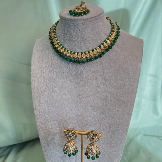 Faux Kundan Green Necklace Set/Green Necklace Set/Pakistani Fashion Jewellery