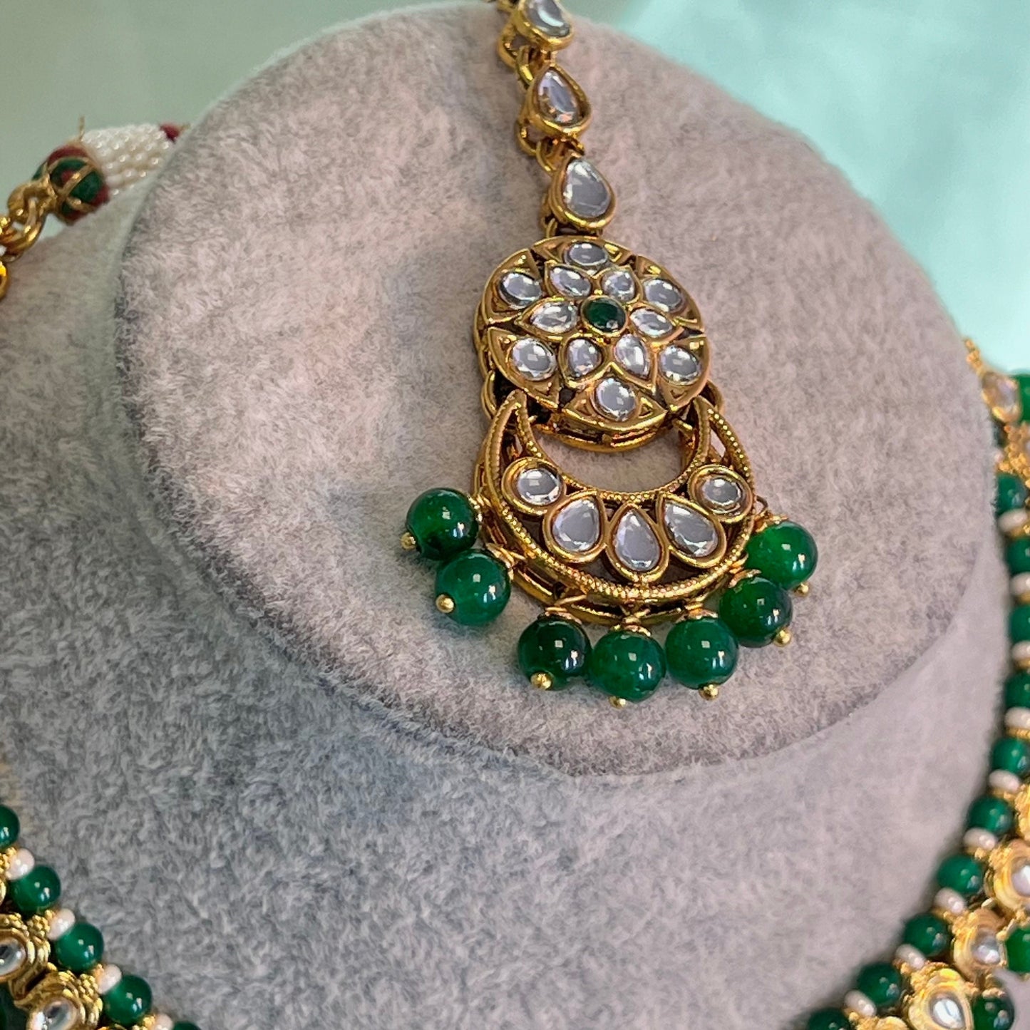 Faux Kundan Green Necklace Set/Green Necklace Set/Pakistani Fashion Jewellery