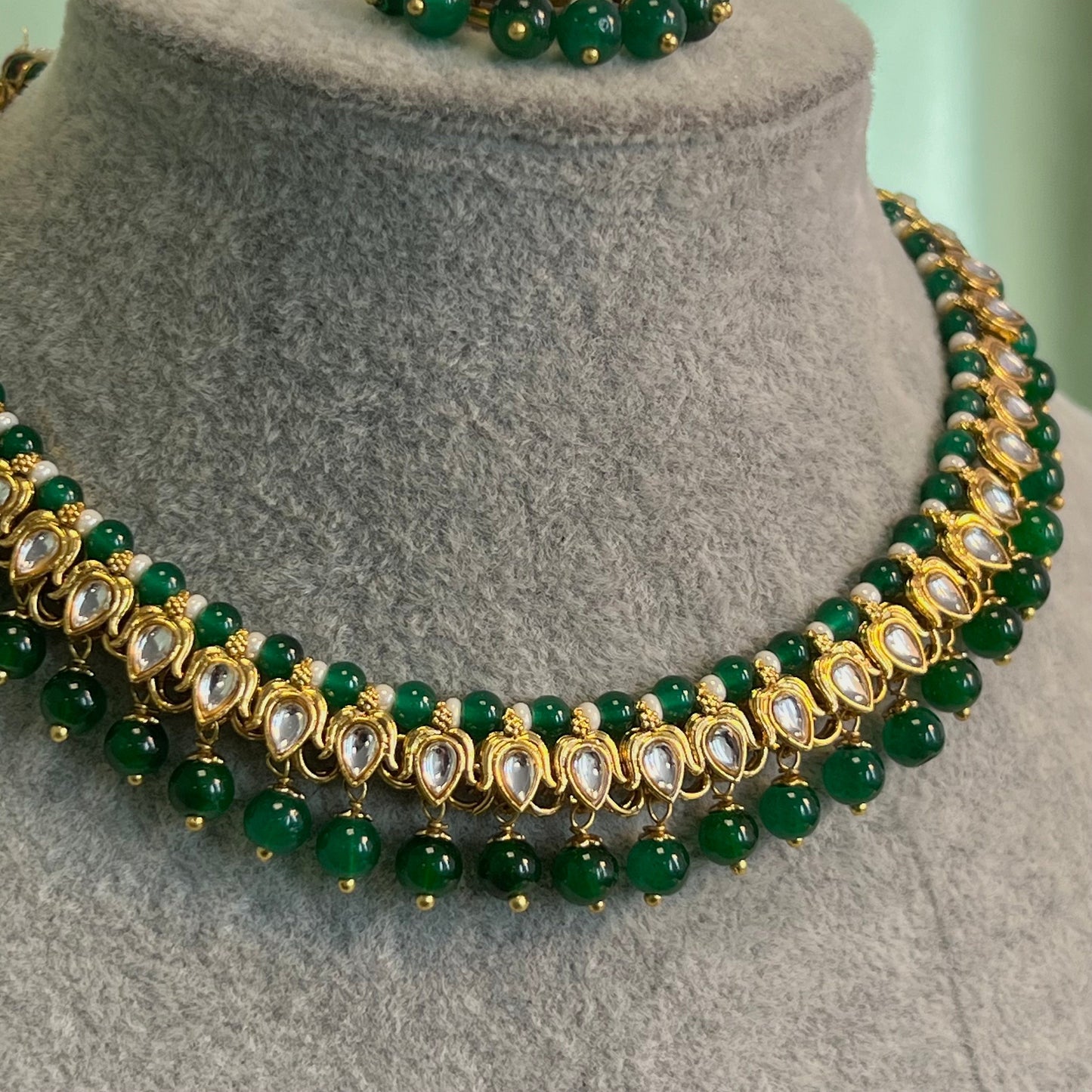 Faux Kundan Green Necklace Set/Green Necklace Set/Pakistani Fashion Jewellery
