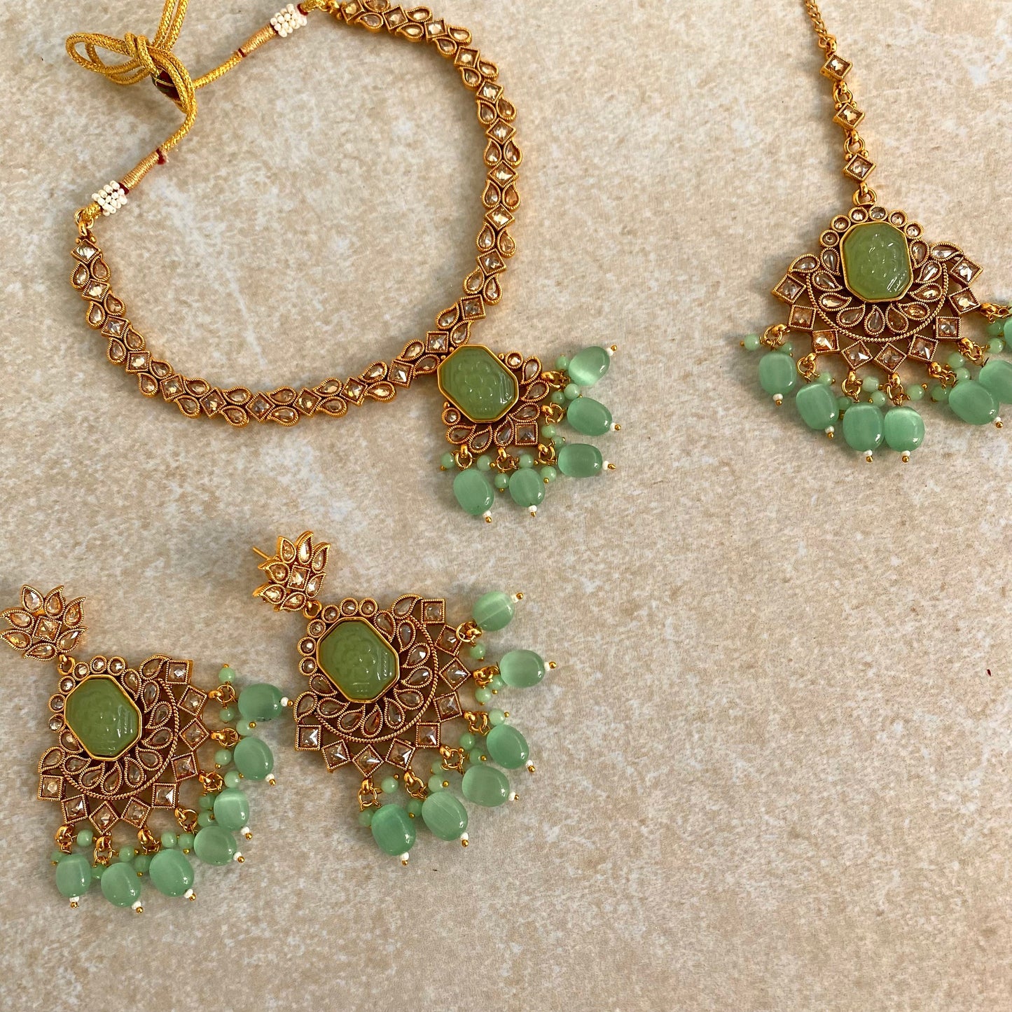 Jade green/ Ombré Mint Necklace Set Earring/ Tikka/ Tikli/ Indian/ Pakistani/Fashion Jewellery/ Gift for Women