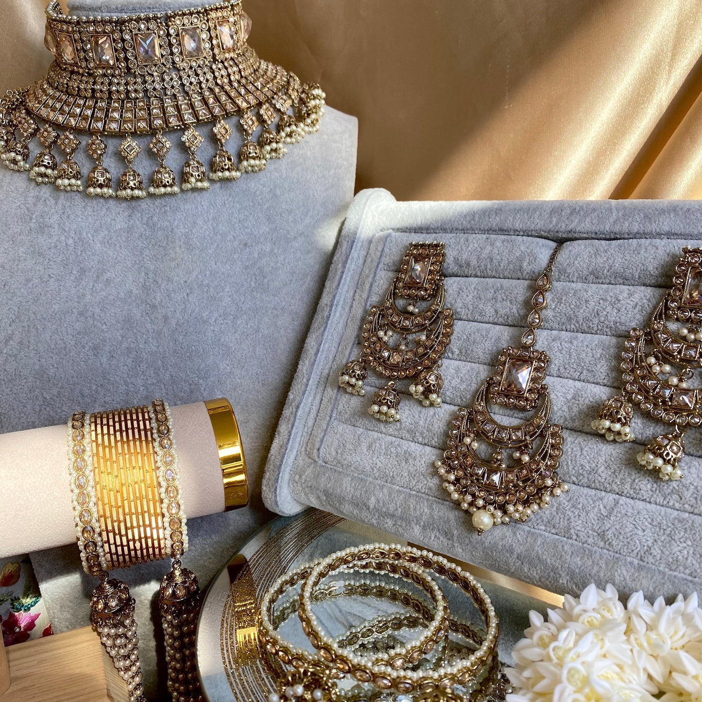 Champagne Bridal Choker Set/ Indian/ Pakistani Style/Indian Bridal Jewellery Set