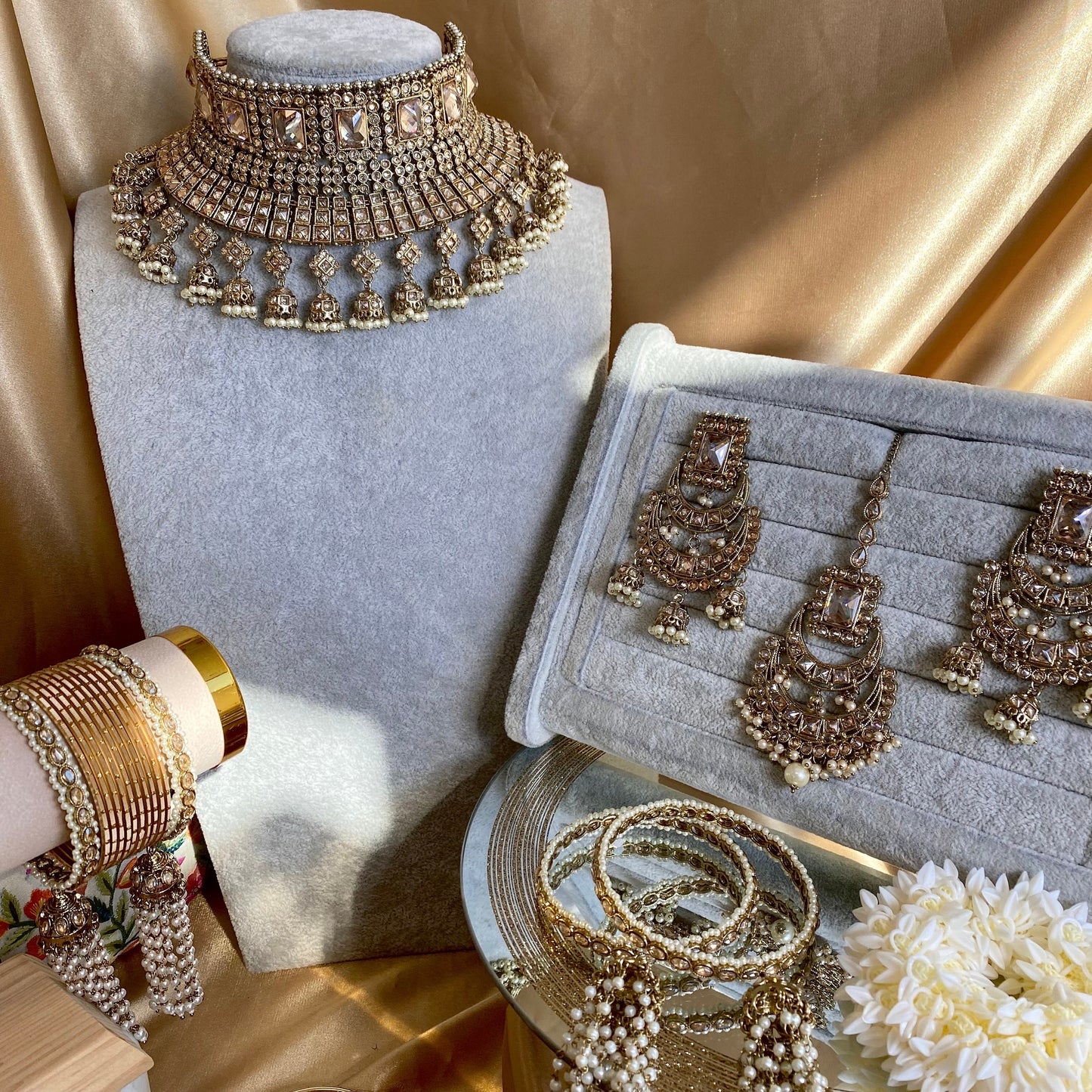 Champagne Bridal Choker Set/ Indian/ Pakistani Style/Indian Bridal Jewellery Set