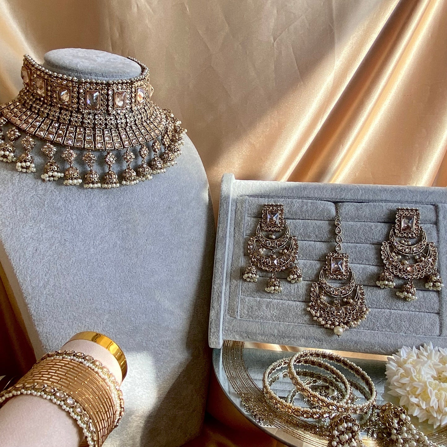 Champagne Bridal Choker Set/ Indian/ Pakistani Style/Indian Bridal Jewellery Set