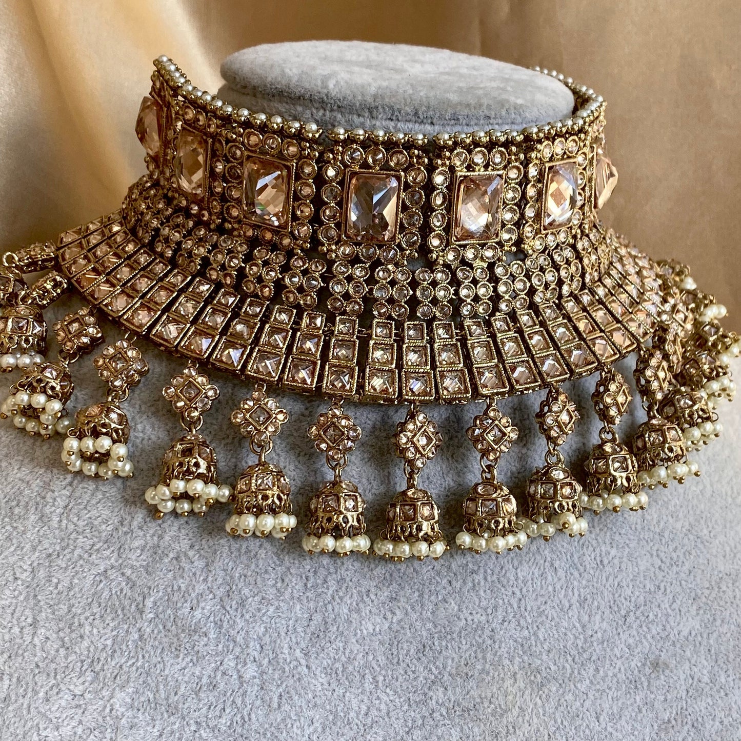 Champagne Bridal Choker Set/ Indian/ Pakistani Style/Indian Bridal Jewellery Set