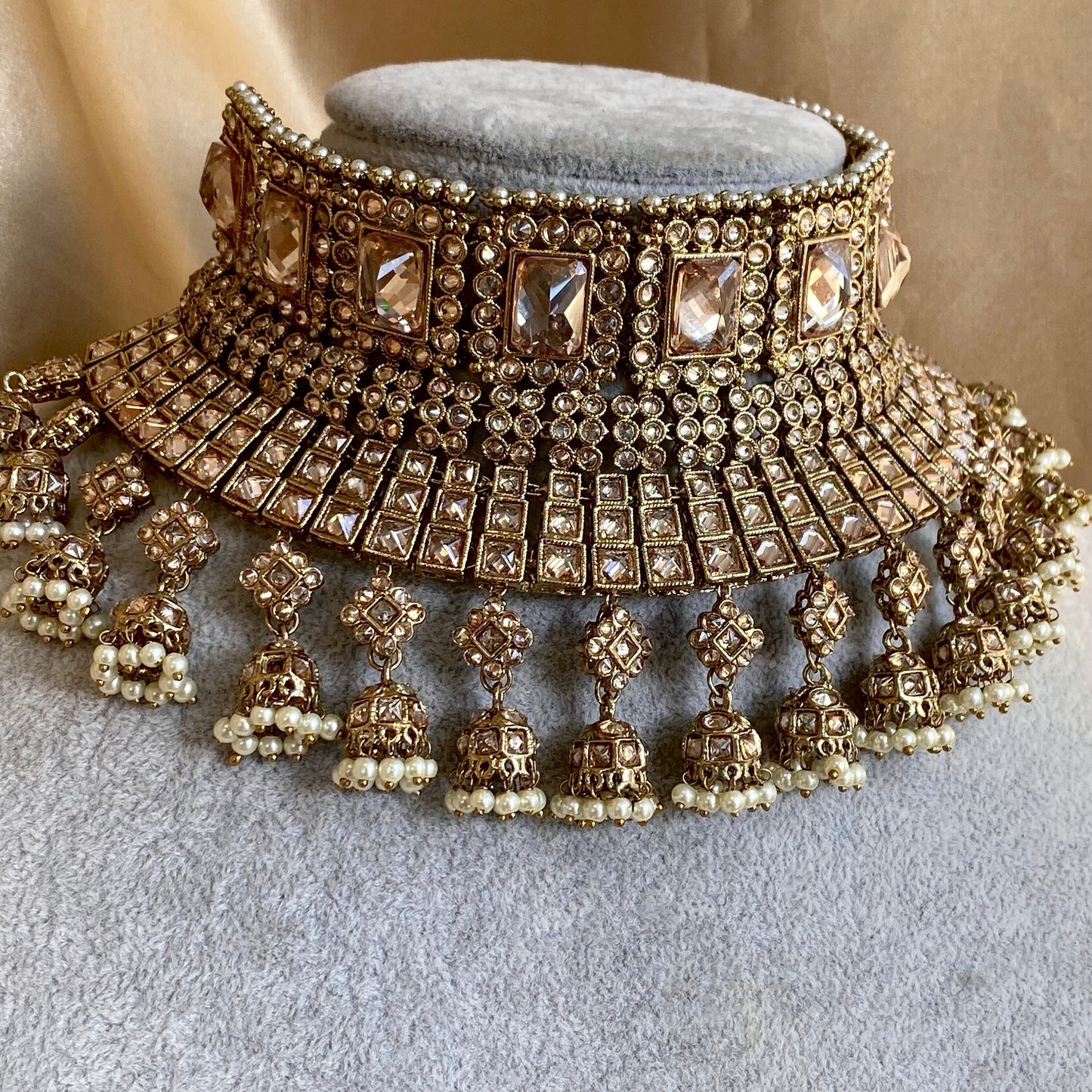 Champagne Bridal Choker Set/ Indian/ Pakistani Style/Indian Bridal Jewellery Set