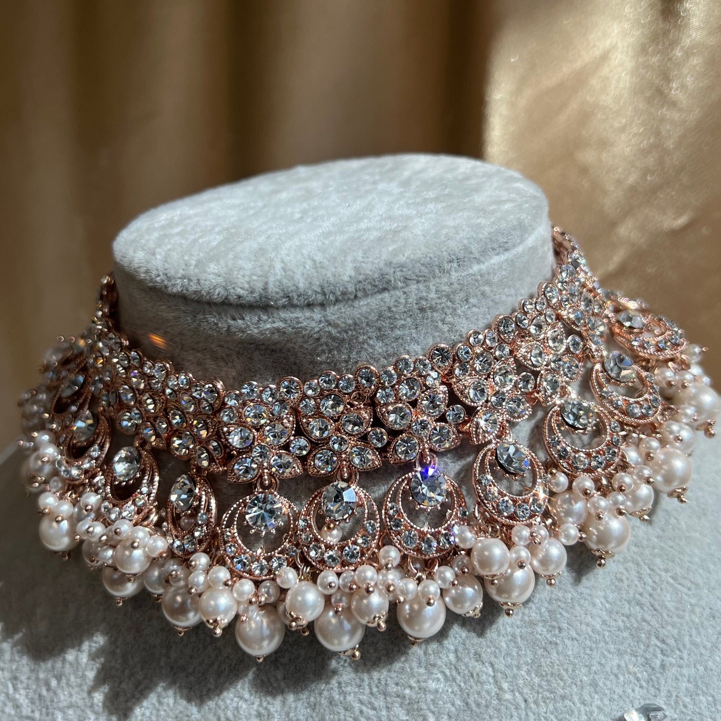 Rose Gold Choker Set /Light pink/Earring and Tikka/Indian/ Pakistani/Fashion Jewellery/