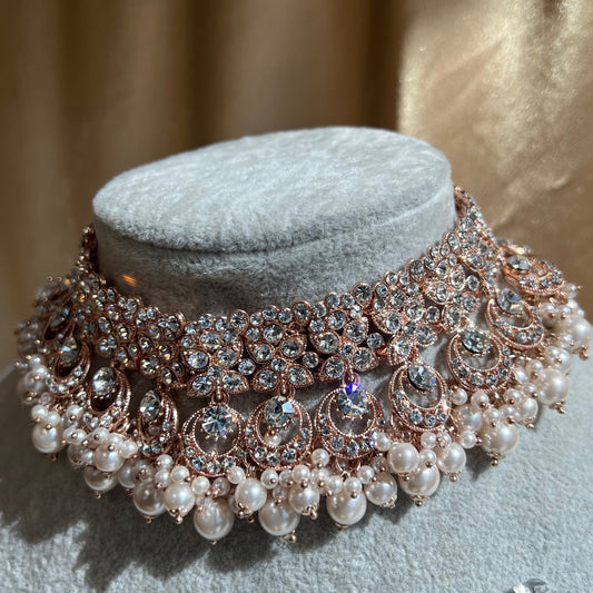 Rose Gold Choker Set /Light pink/Earring and Tikka/Indian/ Pakistani/Fashion Jewellery/