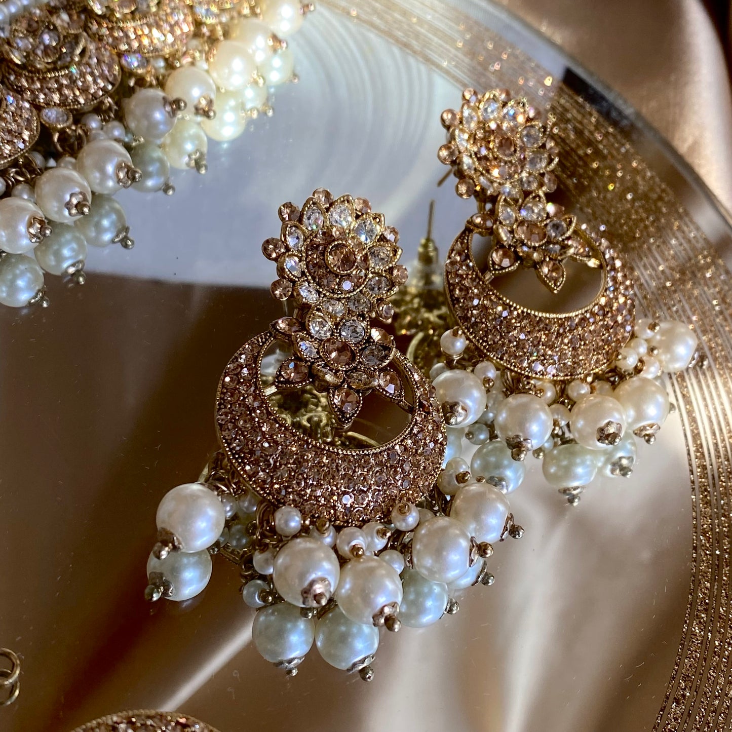 Golden/ Clear Choker Set/ Pearl/ Earring/Tikka/Indian/ Pakistani/Fashion Jewellery/