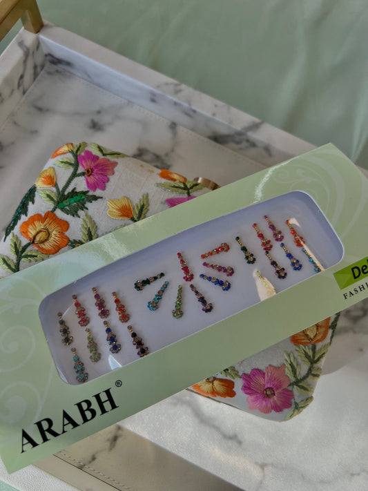 Multicolour Long Shape Bindi Pack/Bin /Bindiya/ Chanlo/ Indian Accessory/ Forehead