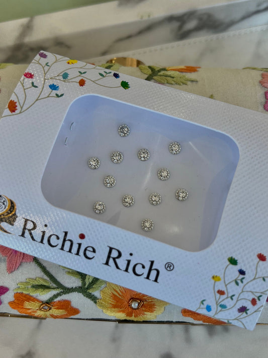 Silver Round Bindi Pack/ Bindiya/ Chanlo/ Indian Accessory/ Forehead Sticky Gem