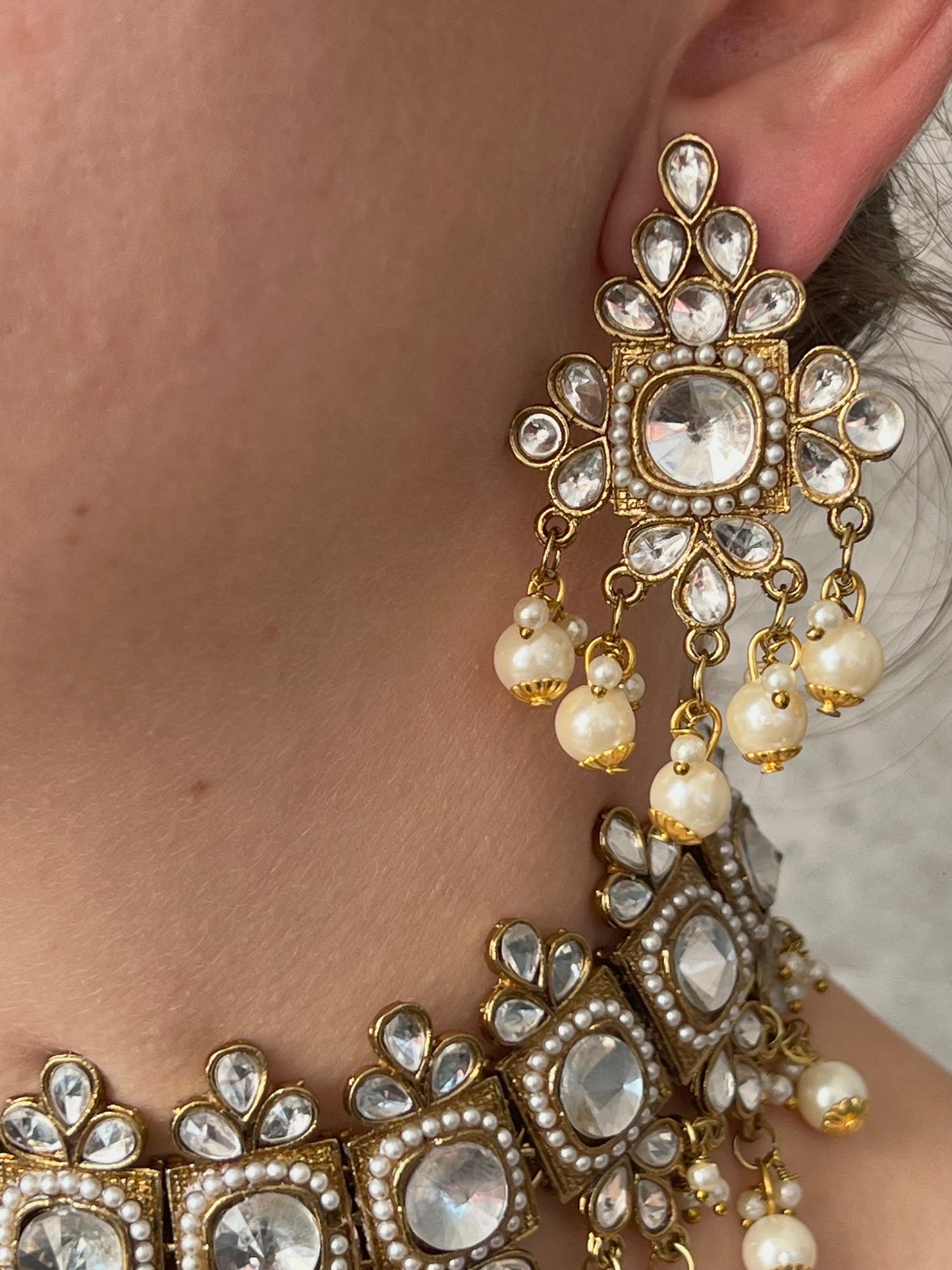 Clear Faux Kundan with Earrings and Tikka/ Unique Style/ Indian/ Pakistani/Fashion Jewellery/ Gift for Women