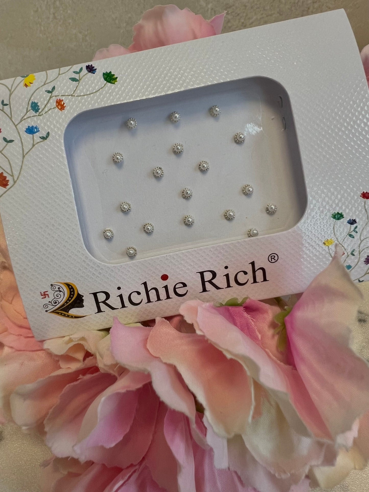 Small Silver Pearl Bindi Pack/ Bindiya/ Chanlo/ Indian Accessory/ Forehead Sticky Gem