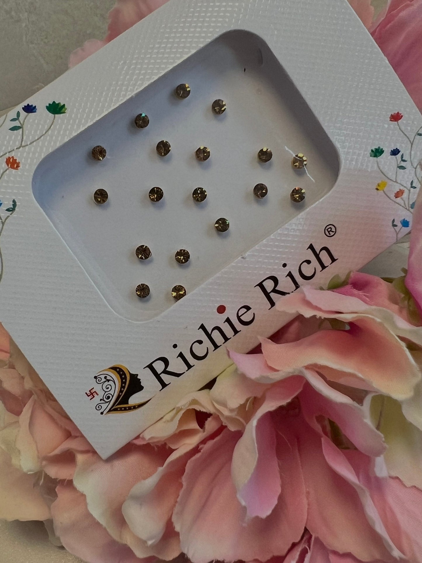 Small Gold Crystal Bindi Pack/ Bindiya/ Chanlo/ Indian Accessory/ Forehead Sticky Gem