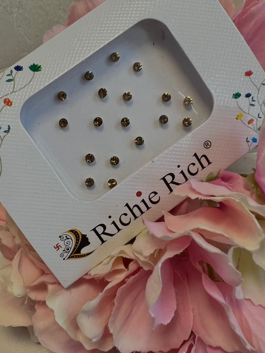 Small Gold Crystal Bindi Pack/ Bindiya/ Chanlo/ Indian Accessory/ Forehead Sticky Gem
