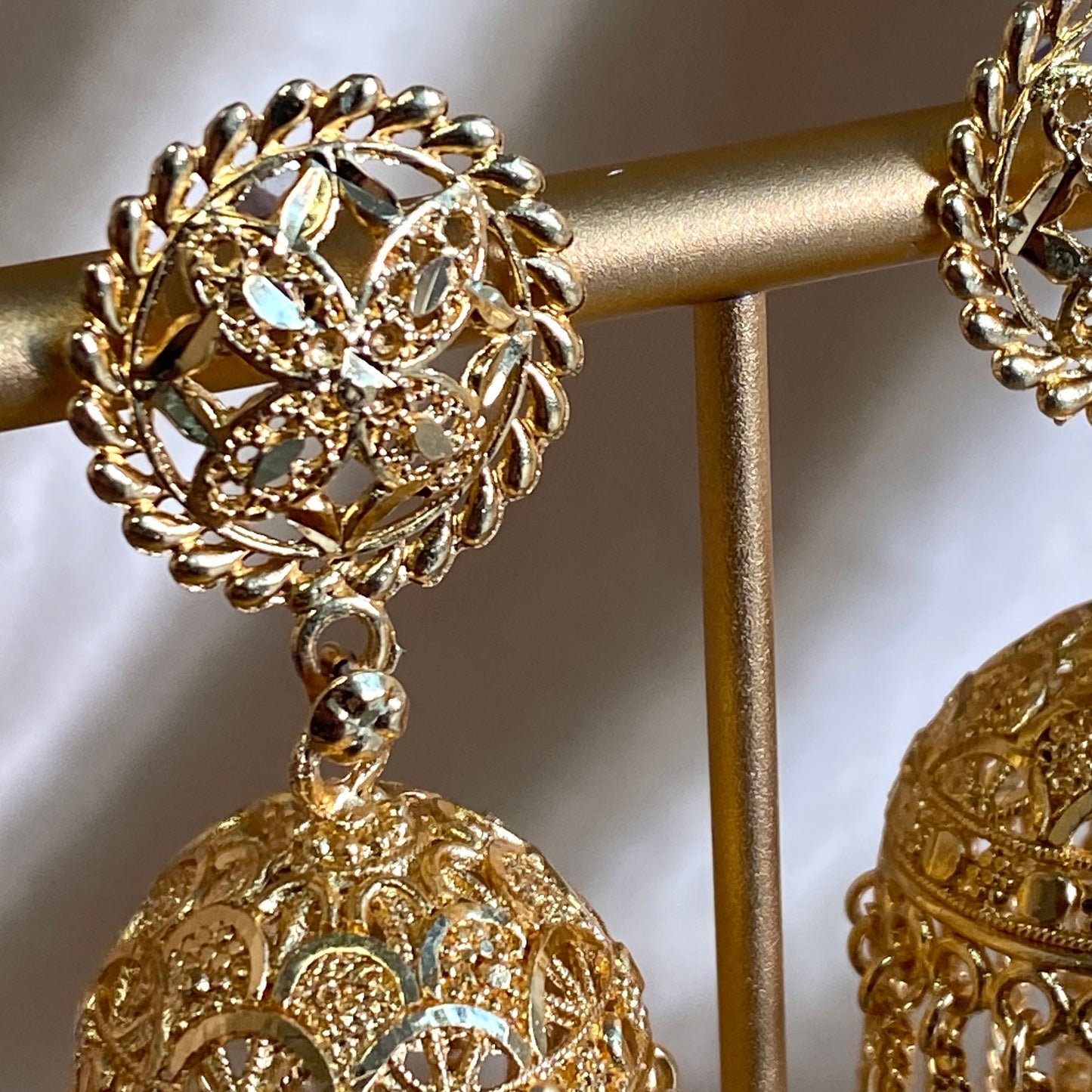 Bright Gold Tassel Jhumka Earrings/ Pierced Jhumki Earring/Indian/ Pakistani Style