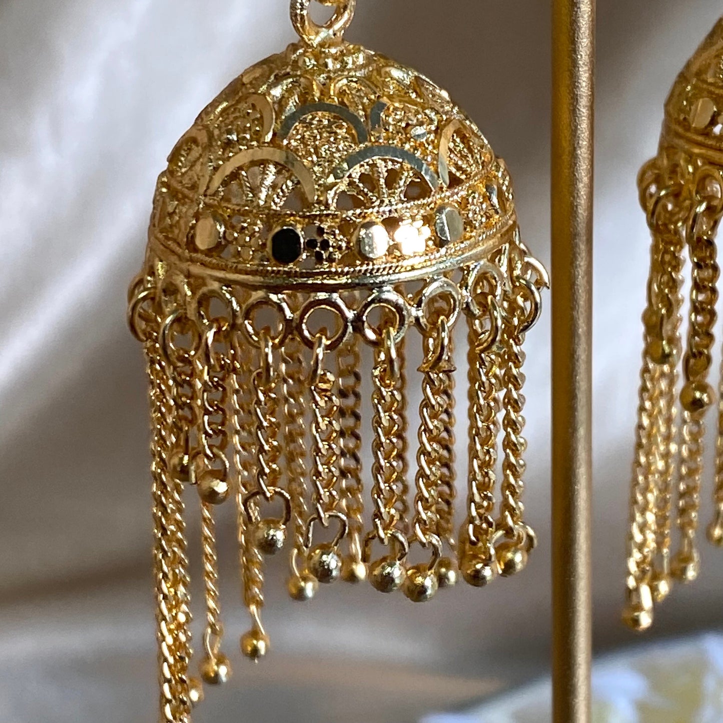 Bright Gold Tassel Jhumka Earrings/ Pierced Jhumki Earring/Indian/ Pakistani Style