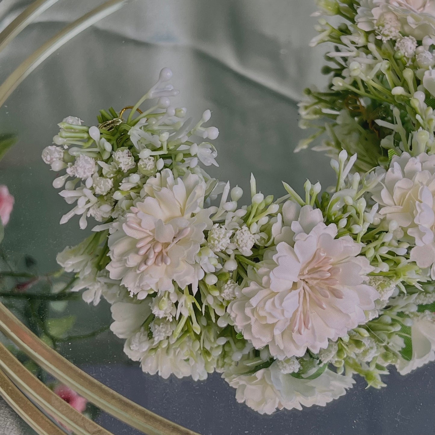 Ladies White & Crystal Floral Bun Gajra Artificial Flower Accessory - White Pearl Floral Hair Accessories/Hair Accessory for Women/Gajra