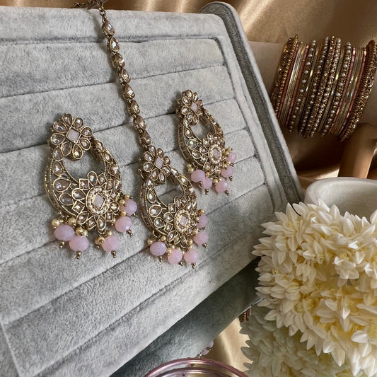 Pink Earring and Tikka set/ Flat Earring Indian/ Pakistani Style