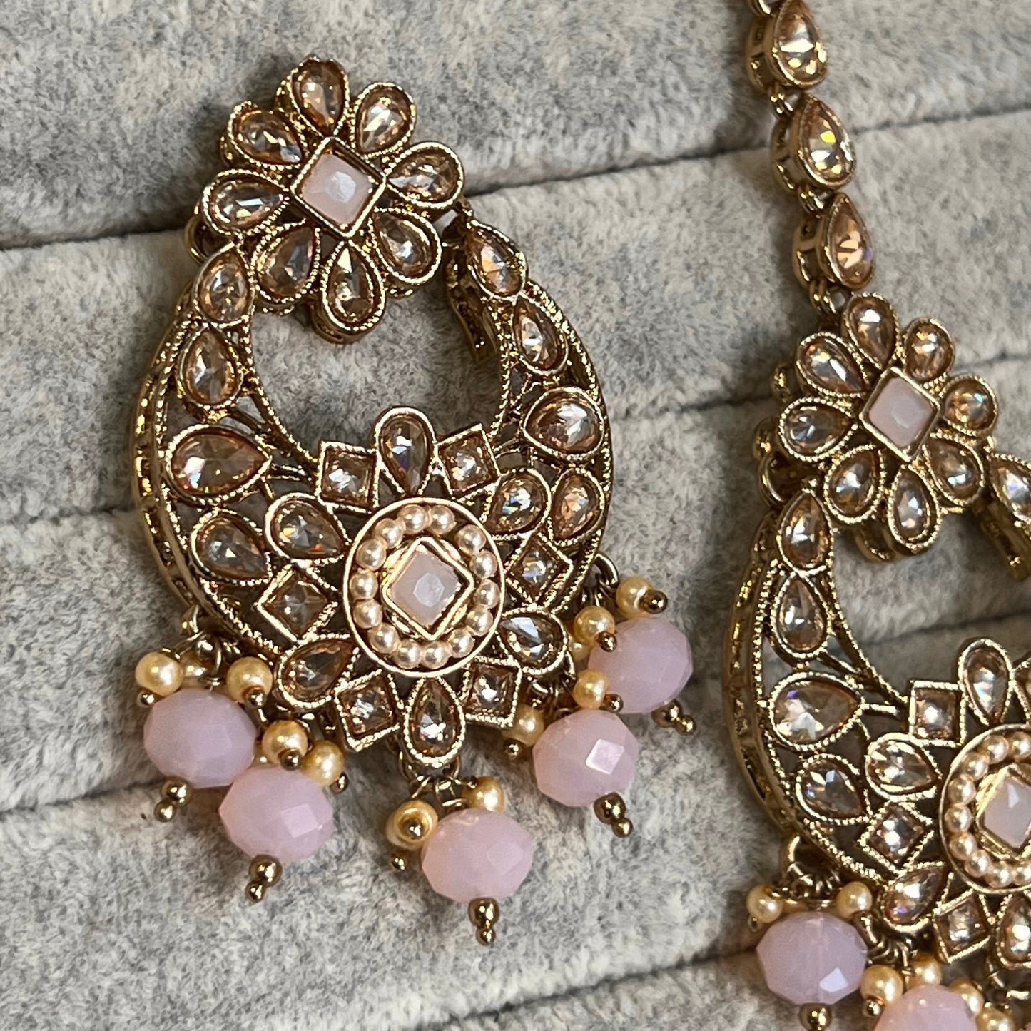 Pink Earring and Tikka set/ Flat Earring Indian/ Pakistani Style
