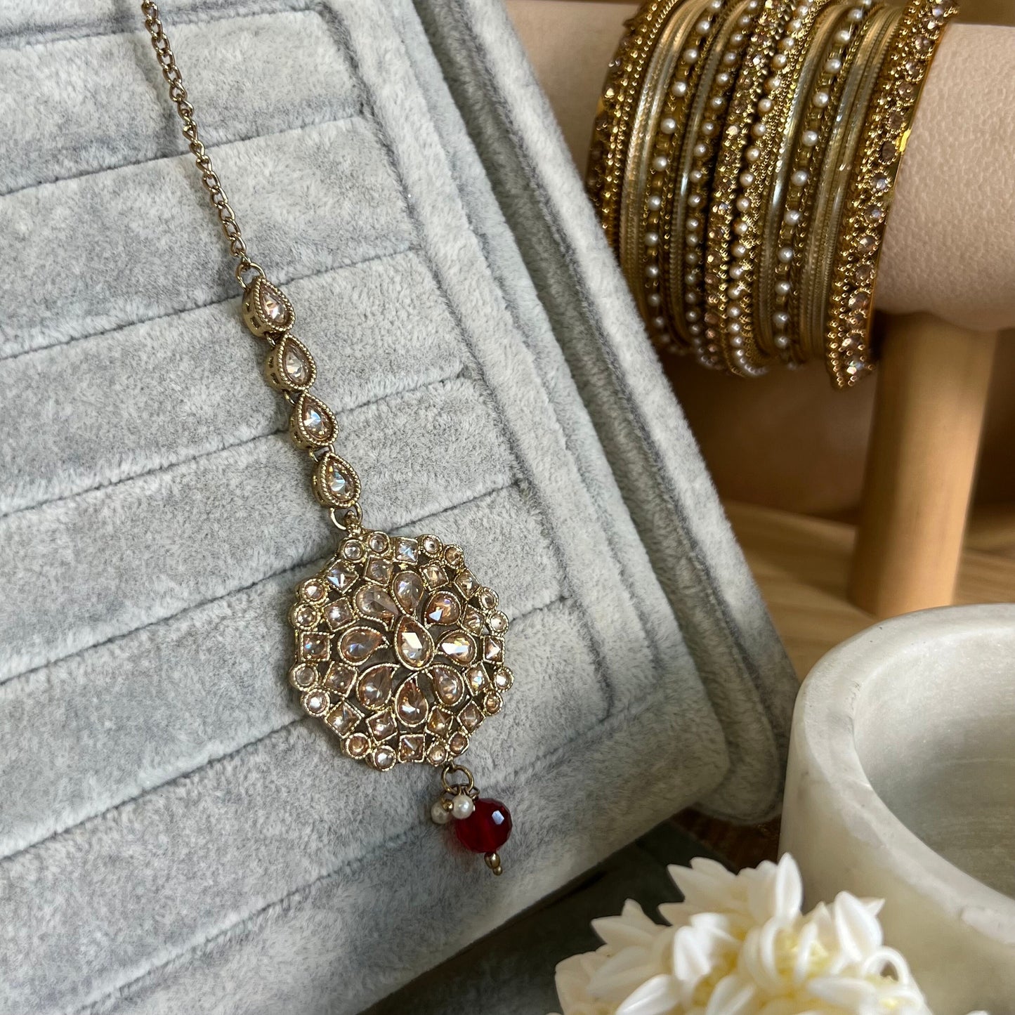 Round Crystal Tikka- Red/ Tikli/ Indian/ Pakistani Fashion Jewellery