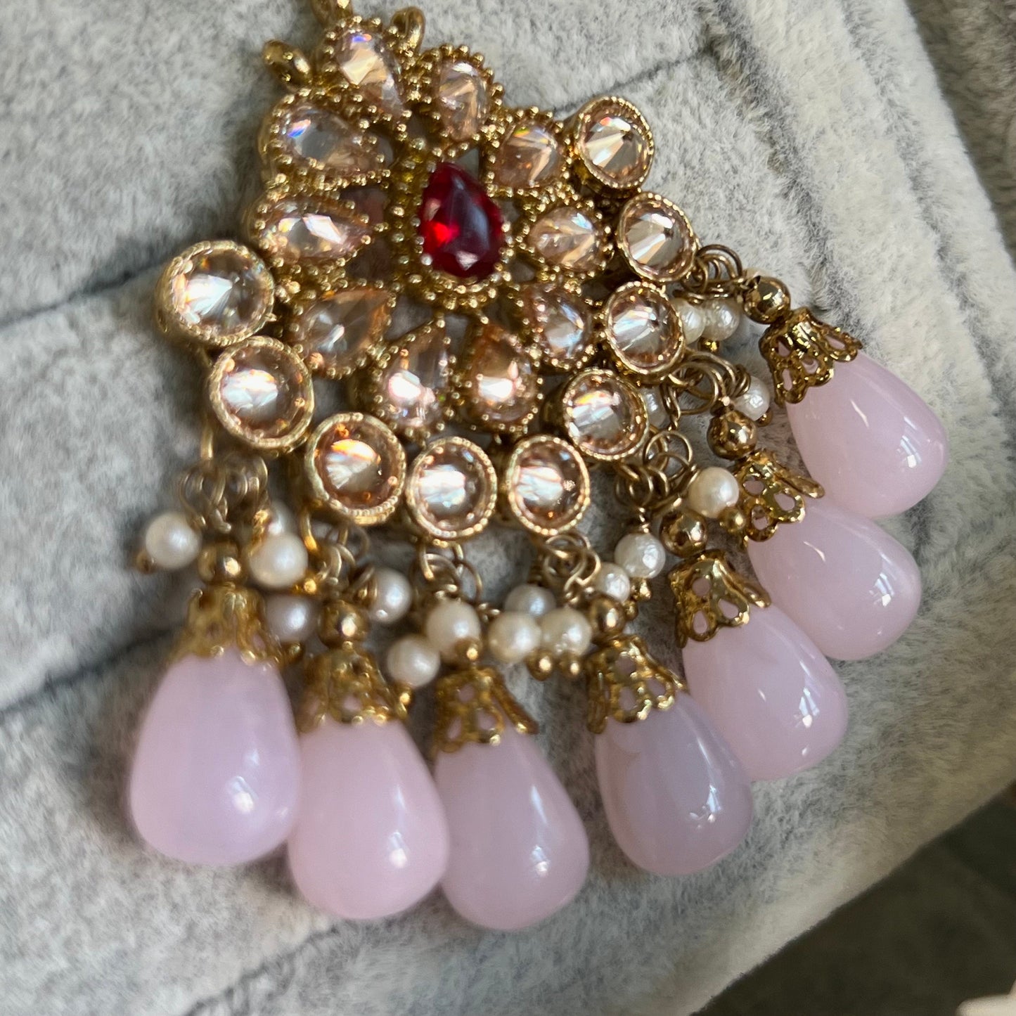 Crystal Tikka - Pink and Maroon/ Tikli/ Indian/ Pakistani Fashion Jewellery/ Maang Tikkas
