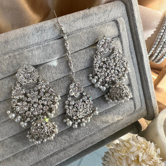 Silver Tikka and Earring Flat Earring Indian/ Pakistani Style/ Jhumki